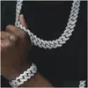 20 mm Männer Hip Hop Prong Cuban Link Kette Halskette Bling Iced Out 2 Reihe Strass gepflastert Miami Rhombus Halsketten Juwel Dhgarden Otxdq