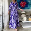 Casual Dresses Mode Elegant Sexy V-Ausschnitt Slim Langarm Baumwolle für Frauen 2023 Herbst Vintage Boho Print Tunika Maxi Kleid Robe Femme