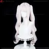 Costumi Catsuit DEA DELLA VITTORIA: NIKKE Alice Cosplay 80 cm grigio chiaro rosa ricci capelli resistenti al calore parrucche anime + cuffia per parrucca