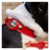 Hundhalsar Luxury äkta läderluftar för husdjursjubileum Justerbart halsband för valpmedium Anti-Lost med Airtag Holder