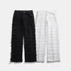 Men's Jeans White Hip Hop Jeans Striped Tassel Frayed Straight Baggy Jeans Pants Harajuku Male Female Solid Streetwear Casual Denim Trousers 231026