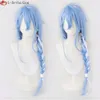 Catsuit Costumes High Quality Game Nu: Carnival Edmond Cosplay Blue 80cm Long Twist Braids with Ribbons Heat Resistant Hair Wigs + Wig Cap