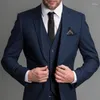 Costumes pour hommes Slim Fit Business Men 3 pièces Bleu marine Mariage Tuxedo pour garçons d'honneur Ensemble de mode masculine Veste Gilet avec pantalon 2023