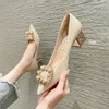 Pantofole Scarpe con tacco alto Primavera Versione coreana Perle con punta a punta Décolleté robusti da donna Zapatillas Mujer 231026