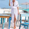 Women's T-Shirt Hot 2023 Women Cotton Swimsuit Cover-ups Tunics for Beach Woman Swimwear Beach Cover up Beachwear Mini Dress Saida de Praia T231027