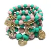 Bangle 5st Bohemian Multicolor Acrylic pärlstav armband armband för kvinnor strass justerbar elastisk hjärthänge armband smycken 231027