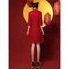 Ethnic Clothing Red Loose 2023 Modern Chinese Year Dress For Girls Cheongsam A-line Women 3/4 Sleeve Qipao Traditional Clothes