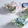 Dekoratif Çiçekler Yapay Pot Hidrangea Balkon İç Mekan için Seramik Vazo bitkisi