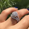 Wedding Rings Vintage Female White Crystal Stone Ring Set Classic Silver Color Engagement Trendy Bridal Round For Women2813