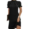 Casual Dresses Summer Bubble Short Sleeve Pleated Neck Pullover Women Solid Color Loose Gown Ladies Elegant Commuter Dressy 5xl