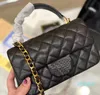 Hand Flap Bag Classic Top Caviar Grain Cowhide Leather Quilted Plaid Weave Chain Gold