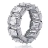 Buzlu Out Emerald Cut Band Ring Ring Hip Hop Lüks Takı Moissanit Elmas Pave Yüzük Çift Yüzükler