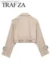 Kurtki damskie Traf 2023 Doman's Cropped Trench Lapel Kolejki Płaszcz Lady High Street Casual Loose Coats Top Female Spring Streetwear T231027