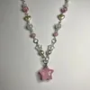 Catene Collana con ciondoli con perline e stelle rosa, gioielli estetici carini Y2k