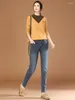 Jeans para mujer HCXR Mujeres 2023 Invierno Elástico Cintura Sólido Denim Pantalón Retro Casual Chic Fleece Forrado Cómodo Pantalón Cálido