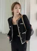 Women's Jackets French Temperament Small Fragrance Black Tweed Jacket Coat For Women Autumn Winter Fashion Woolen Elegant Outerwear Female