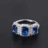 Lüks mücevher 925 sterling gümüş üç taş mavi safir cz elmas tanzanite kadın partisi düğün nişan bant yüzüğü lov289s
