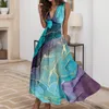 Casual Kleider Frauen Formale Farbverlauf Gedruckt Langes Kleid Sexy V-ausschnitt Lose Tunika Maxi Urlaub Boho A-linie Swing Party robe