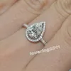 choucong Anello nuziale di fidanzamento in argento sterling 925 con zircone 5A a forma di pera Sz 5-11 regalo S18101607233E