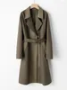 Jaqueta corta-vento feminina de couro genuíno, casaco trench longo de pele de carneiro real com cinto para inverno 2023