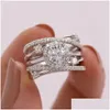 Band Rings Luxury Wedding Rings For Women Fancy Cross Design Inlaid Shiny Cz Stone Fashion Versatile Female Finger-Ring Gift Dhgarden Ottar