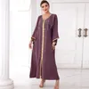 Vêtements ethniques Robes Caftan marocaines pour femmes Robe de fête de vacances Musulman Abaya Main Couture Perceuse Dubaï Ramadan Manches longues Casual Lâche