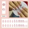 False Nails 24pcs Detachable Fake Nials Press On White Edge Short Almond French