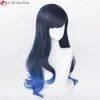 Costumi Catsuit Shiraishi di alta qualità Un cosplay lungo 70 cm blu sfumato riccio resistente al calore parrucche sintetiche per capelli + cappuccio parrucca