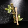 Broches Style chinois en métal bambou Zircon broche broche CZ cristal strass plante en forme de vêtement accessoire unisexe