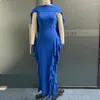 Casual Dresses Elegant Party for Women 2023 Autumn Winter Wedding Gästklänning LACE SOLID Färg Blue Long Female Clothing Outfits