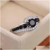 Band Rings Huitan Special-Interest Black Stone Women Wedding Ring Dazzling Crystal Zircon Delicate Gift Top Quality Female C Dhgarden Otlyy