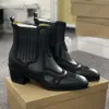 Luxury Men Dress Boots Designer Boot Black Leather Thick Heels Ankle Boot Pointed Toe Heels Booties Embroidery Style Party Shoes With Box NO487