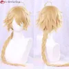 Trajes de catsuit jogo genshin impacto aether cosplay 80cm trança longa com brincos resistente ao calor cabelo sintético festa anime perucas + touca peruca