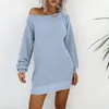 Casual Dresses Winter Women Sweater Dress Warm One Cold Shoulder Long Sleeve Knitted Solid Pullovers Sundress Vestidos Feminino