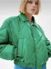 Trench da donna Moda Imitazione PU Pelle Giacca verde imbottita in cotone per le donne 2023 Autunno Inverno Colletto rovesciato Cappotto Parka caldo