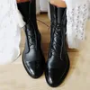 Boots Women Patent Leather British Style Flat Ladies Black Pointed Toe Laceup Handsome Womens 231026