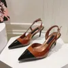 Lacquer leather dual color patchwork Slingback Sandals Pointed toe leather outsole pumps Women's luxury designer Party Stiletto Evening shoes 35-42 with box