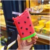 Water Bottles Summer Cute Donut Ice Cream Water Bottle With St Creative Square Watermelon Cup Portable Leakproof Tritan Drop Delivery Dhhrl