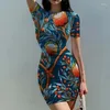 Casual Dresses Summer Lady Slim Dress Plant Flower 3D Printed Beautiful Trend Fashion Ladies