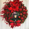 Decorações de Natal Grinalda de porta com guirlandas de velas para portas Enfeites de Natal Vermelho Jesus Padrão Flor Garland Decorações de Natal 231027