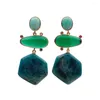 Dangle Earrings KKGEM Blue Apatite Green Amazonite 28x30mm Hexagon Shape Agate Stud Gemstone