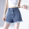 Women's Shorts Women Casual Summer High Waist Stretchy Denim Jean Junior Short Pants Blue Tassel Pockets For Plus Size