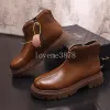 Botas curtas masculinas de couro primavera outono novos sapatos de alta qualidade estilo britânico botas de moda confortáveis com zíper botas de couro
