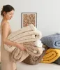 Couvertures Automne hiver couverture chaude pour lit Double épais en peluche doux canapé jeter confortable couleur unie corail polaire tissu couette 231027