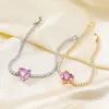 18K Yellow White Gold Plated Bling Pink CZ Heart Tennis Bracelet Chains for Girls Women Nice Gift for Friend