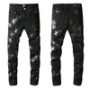 Mens Robin Jeans Herrens nödställda mager Jean Patchwork Biker Denim Long Pants Stretch Biker Brodery Patch