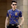 Chemises décontractées pour hommes Top Fashion Mens Silk Velvet Shirt Homme Formel Creux Imprimé