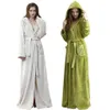 Damen-Nachtwäsche, lange Kapuzen-Robe für Frauen, luxuriöser Flanell-Fleece-Bademantel in voller Länge, Winter-warme Pyjamas, Dusche, Nightgo298j