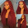 Synthetic Wigs 1234 Inch Deep Wave Lace Frontal 13x4 13X6 Red Brazilian Curly HD Front Wig 99J Burgundy Human Hair 231027