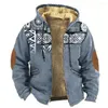 Herenhoodies 3D-prints Dagelijks etnisch casual jack met capuchon Marineblauw Bruin Fleece met lange mouwen en capuchon Winterjassen